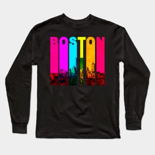 Retro Boston Massachusetts Cityscape Skyline Long Sleeve T-Shirt